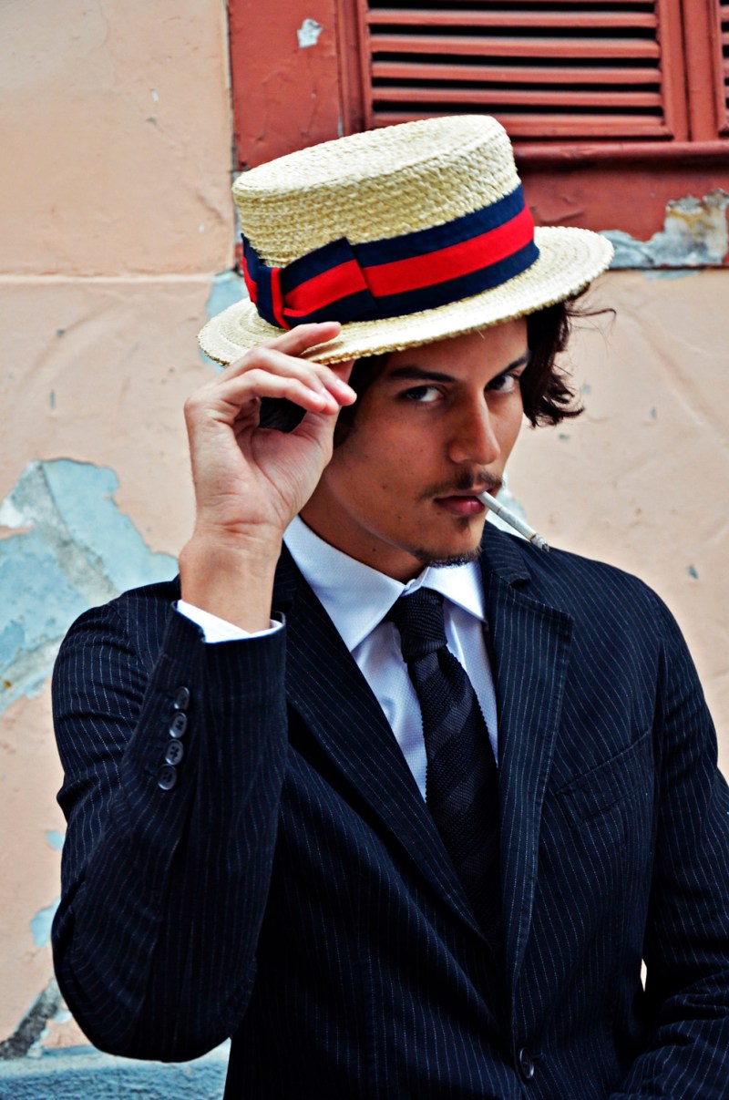 No he's not Johnny Depp! Surprising by it in how much he's look-a-like a healthier version of Depp, he's Felipe Fabrizzi a young Brazilian male model represented by 40 Graus Models playing "The Vintage Malandro"  a work in exclusive for Fashionably Male by Felipe Pilotto. Style: Fine and Dandy NY 