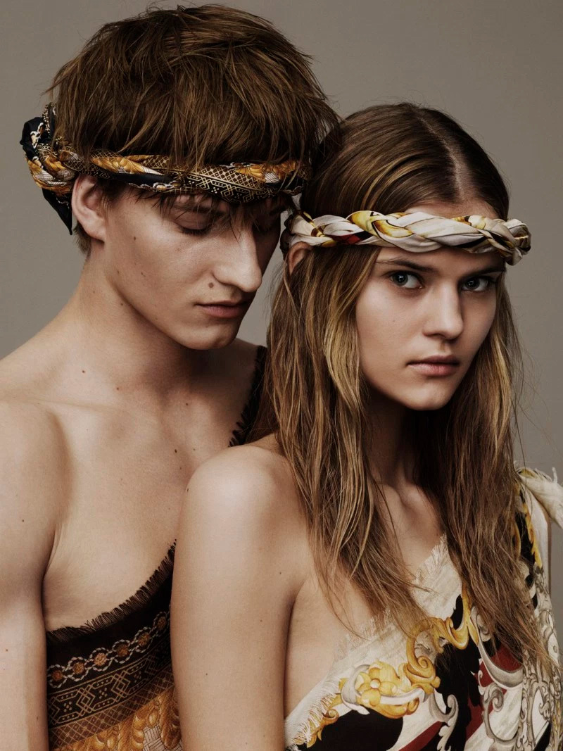 Benjamin Benedek and Malcom Lindberg front the new Scarves campaign of Versace, shot by Ben Weller.